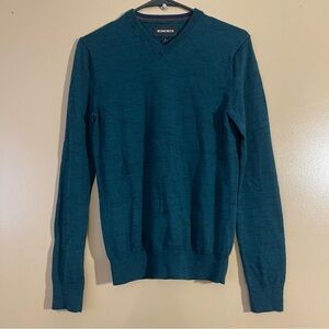 Bonobos Men's Green and black extra fine merino wool V-Neck Sweater size xs slim